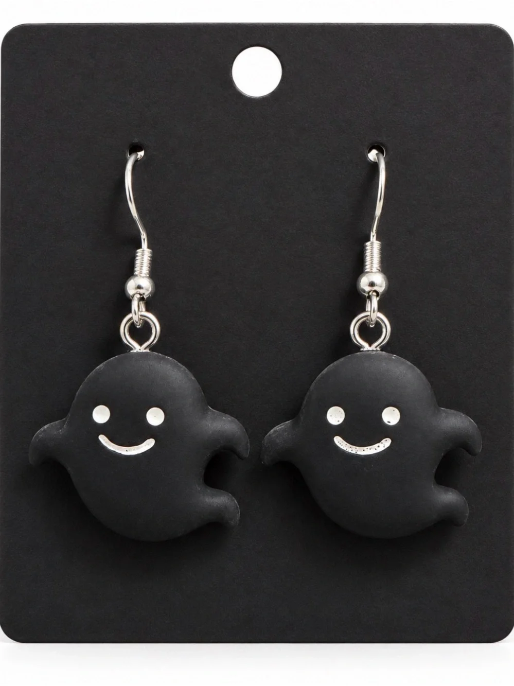 Kids Black Smiley Ghost Dangle Earrings - Cute Halloween Jewelry